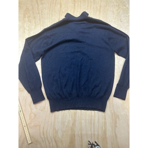 Orvis 100% Merino Wool Men's XL Navy Blue Knit Ribbed Mock Neck 1/4 Zip Sweater - Picture 6 of 6